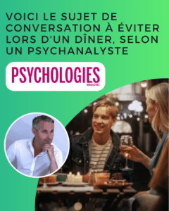 Le sujet à NE JAMAIS lancer en plein dîner… selon un psy On croit souvent qu’un dîner se gâte à cause d’un débat politique, d’une remarque maladroite ou d’un ego surdimensionné. Mais non. Le vrai saboteur, celui qui plombe l’ambiance en moins de 30 secondes… c’est un sujet beaucoup plus discret — et beaucoup plus explosif. 🎙️ Dans mon intervention pour Psychologies Magazine, j’explique pourquoi certains thèmes réveillent des blessures, des rivalités ou des insécurités bien plus profondes qu’on ne le pense… et comment éviter qu’un repas convivial se transforme en terrain miné. ✨ Parce qu’un dîner réussi, c’est aussi une question d’intelligence émotionnelle. Et parfois, savoir se taire vaut mieux que savoir briller. #PsychologiesMagazine #RelationsHumaines #Psychanalyse
